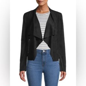 BAGATELLE Black Suede Drape Open-Front Jacket